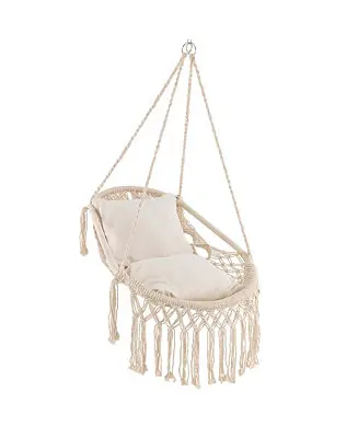 Indoor Outdoor Macrame Swing with Soft Seat Cushions Sturdy Hanging Rope & Chain In Demand
