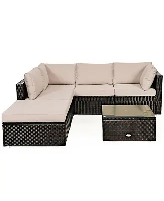 New Release 6PCS Outdoor Patio Rattan Furniture Set Cushioned Sectional Sofa