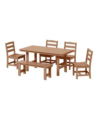 6-Piece Outdoor HDPE Rectangular Patio Dining Table Set with Bench Fast Shipping