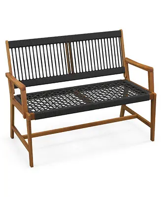 Patio 2-Person Acacia Wood Bench All-Weather Rope Woven Outdoor Garden Affordable