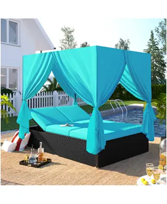 Outdoor Patio Wicker Sunbed Daybed with Cushions Adjustable Seats Factory Price