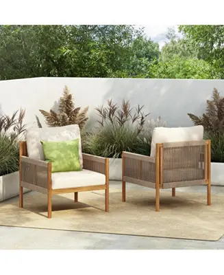 Streamdale Woven Outdoor Lounge Chairs - Wood Frame & Cushions (Set of 2) No Minimum Order