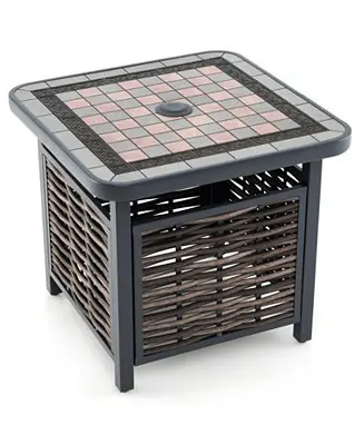 21.5 Inches Outdoor PE Rattan Side Table Square End Table with Umbrella Hole Buy Today