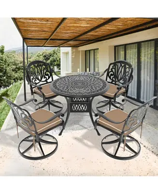 Streamdale 5-Piece Cast Aluminum Dining Set, 4 Swivel Chairs, 35" Round Table Clearance