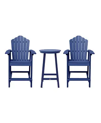 Fan Favorite Tall Adirondack Chair with Bar Table Patio Chairs Outdoor Adirondack Barstool Outdoor Furniture Set Balcony Chairs for Lawn Backyard Garden, Blue