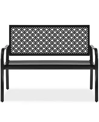 Top Rated Indoor Outdoor Steel Garden Bench w/ Geometric Backrest, Foot Levelers