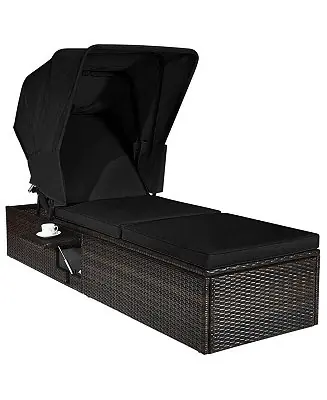 Shop Now Outdoor Adjustable Cushioned Chaise Lounge Chair with Folding Canopy
