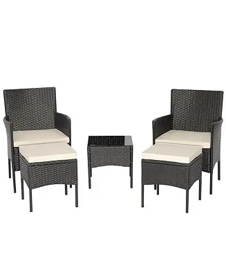 5 Piece Patio Rattan Conversation Set Outdoor Wicker Sofa Setwith 2 Ottomans Limited Time