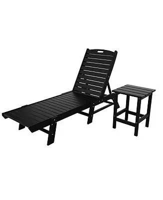 Free Shipping 2 Pieces Poly Outdoor Patio Chaise Lounge Chair with Side Table Set