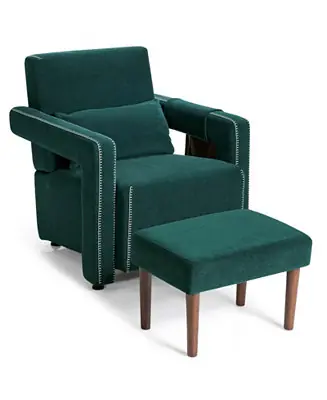 Modern Berber Fleece Single Sofa Chair with Ottoman and Waist Pillow Secure Checkout