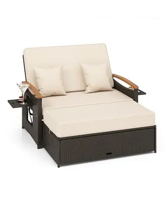 Direct From Factory Outdoor Wicker Daybed with Folding Panels and Storage Ottoman