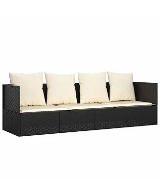 Best Price Outdoor Lounge Bed Black Poly Rattan, Powder-Coated Steel, Polyester