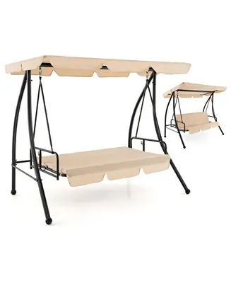 Next Day Delivery 2-Seat Outdoor Convertible Swing Chair with Flat Bed and Adjustable Canopy