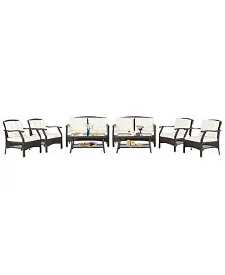 Same Day Shipping 8PCS Rattan Patio Conversation Furniture Set Wicker Sofa Set w/ Waterproof Cover