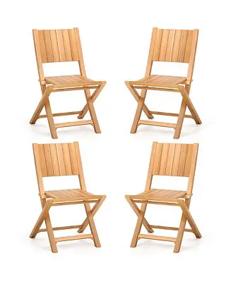 Special Offer 4 PCS Folding Patio Chairs with Inclined Backrest Teak Wood Outdoor Dining Chairs