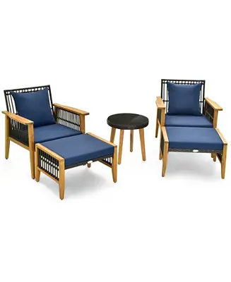 5 Piece Patio Furniture Set with Coffee Table and 2 Ottomans-Navy Super Sale