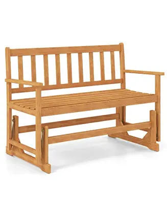 Flash Sale 2-Person Outdoor Acacia Wood Glider Bench Patio Swing Rocking Loveseat