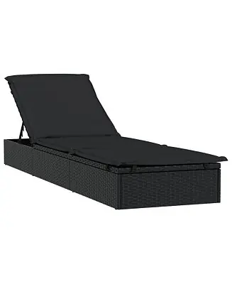 Certified Sunbed Black PE Rattan, Powder-Coated Steel, Polyester