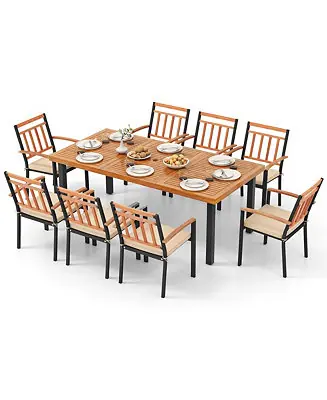 9 PCS Patio Dining Set w/ Soft Cushions and 1.9'' Umbrella Hole for Garden Worldwide Shipping