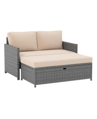 Best Seller Outdoor Rattan Daybed Wicker Loveseat and 31 Gallon Storage Ottoman