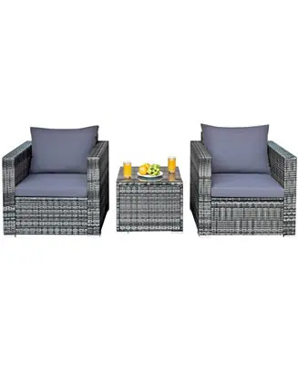 Premium 3 Pieces Patio Rattan Furniture Bistro Sofa Set with Cushioned
