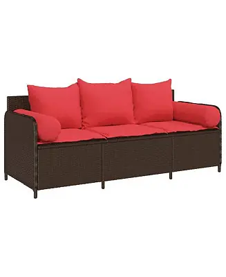 Premium Patio Sofa with Cushions 3-Seater Brown Poly Rattan