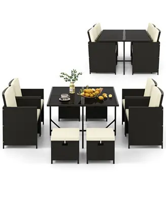 Holiday Sale 9 PCS Outdoor Dining Furniture Set Patio Conversation Set with Cushioned Seat