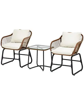 3 Piece Patio Conversation Furniture Set Outdoor Bistro Set w/ Cushions New Release