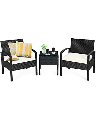 Sale 3 Piece Patio Rattan Furniture Set Conversation Sofa w/ Cushions