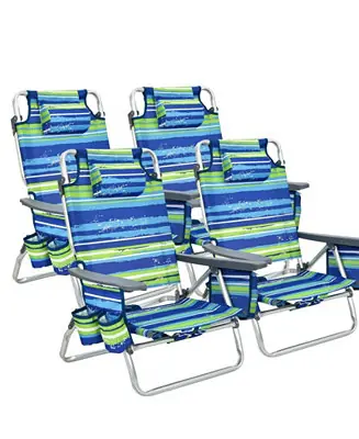 One Day Deal 4-Pack 5-Position Outdoor Folding Backpack Beach Reclining Chair with Pillow-Blue
