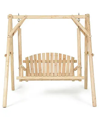 Wooden Porch Swing Outdoor Patio Rustic Torched Log Curved Back Bench A-Frame Super Sale