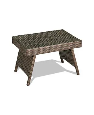 Folding PE Rattan Side Coffee Table Patio Garden Furniture While Supplies Last