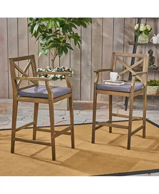 Discount Streamdale Logan Acacia Wood Patio Barstools, Set of 2 Transitional Charm with Durable Design