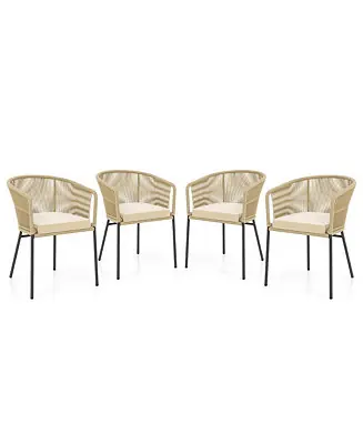 Patio Chairs Set of 4 Upholstered Accent Chairs w/ Curved Backrest Seat Cushion Factory Price