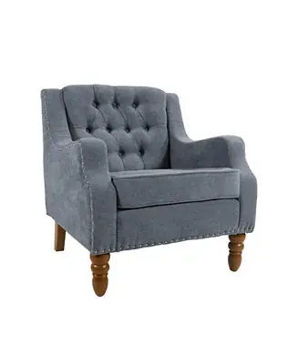 Footrest Chair Set with Vintage Brass Studs, Button Tufted Upholstered Armchair Mega Sale