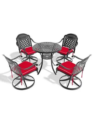 Streamdale 5-Pc Cast Aluminum Dining Set, 4 Swivel Chairs & 31" Round Table Viral