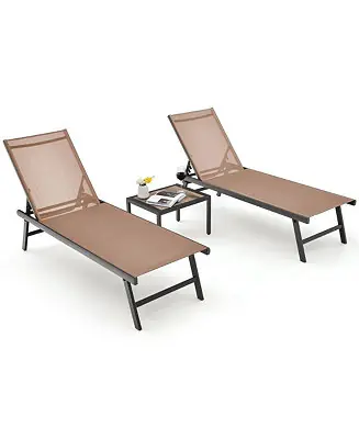 Super Sale 3pcs Patio Chaise Lounge Set Aluminum Recliner Chair Table Outdoor Adjust