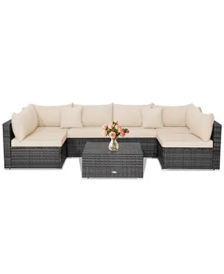 Next Day Delivery Set of 7 Rattan Furniture Set Sectional Sofa Cushioned Patio
