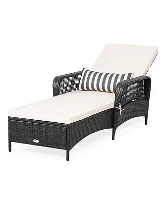 Adjustable Patio Rattan Lounge Chair Chaise Recliner w/ Cushion & Pillow Seasonal Sale