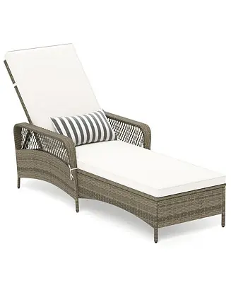 PE Wicker Chaise Lounge Chair 6-Position Adjustable Patio Recliner w/ Soft Cushions Deal