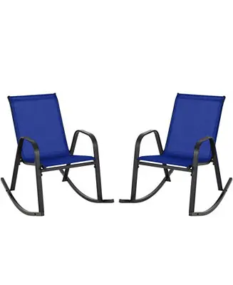 Fresh Stock Set of 2 Metal Patio Rocking Chair with Breathable Seat Fabric