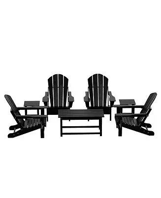 7 Piece Set Outdoor Folding Adirondack Chairs with Coffee Table Side Table Worldwide Shipping