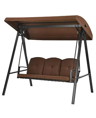 Get Yours Outdoor 3-Seat Porch Swing with Adjust Canopy and Cushions