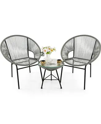 Direct From Manufacturer 3 Pieces Patio Acapulco Furniture Bistro Set with Glass Table-Gray