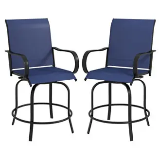Outdoor Bar Stools with Armrests, Set of 2 360 Swivel Bar Height Patio Chairs with High-Density Mesh Fabric, Steel Frame Dining Chairs for Balcony, Poolside, Backyard, Navy Blue Fast Shipping