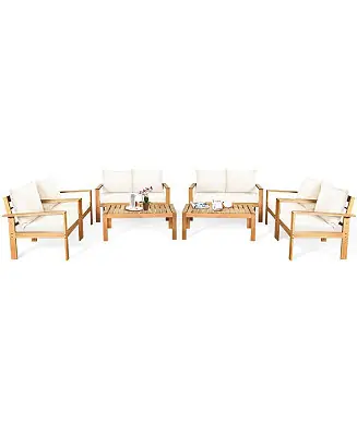Exclusive 8 Piece Outdoor Furniture Set Patio Acacia Wood Conversation Set w/ Cushions
