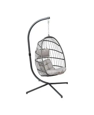 Riley Foldable Woven Hanging Egg Chair With Removable Cushion And Stand For Indoor And Outdoor Use Best Price