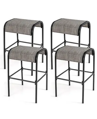 Fan Favorite Set of 4 Patio Metal Bar Stools with Curved Fabric Seat-Set of 4
