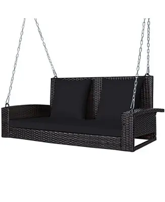 2-Person Wicker Hanging Porch Swing with 2 Back Cushions and 1 Seat Cushion Hassle-Free Returns
