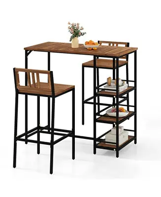 Time-Limited 3-Piece Outdoor Bar Set with 3-Tier Storage Shelf for Stylish and Functional Patio Entertaining